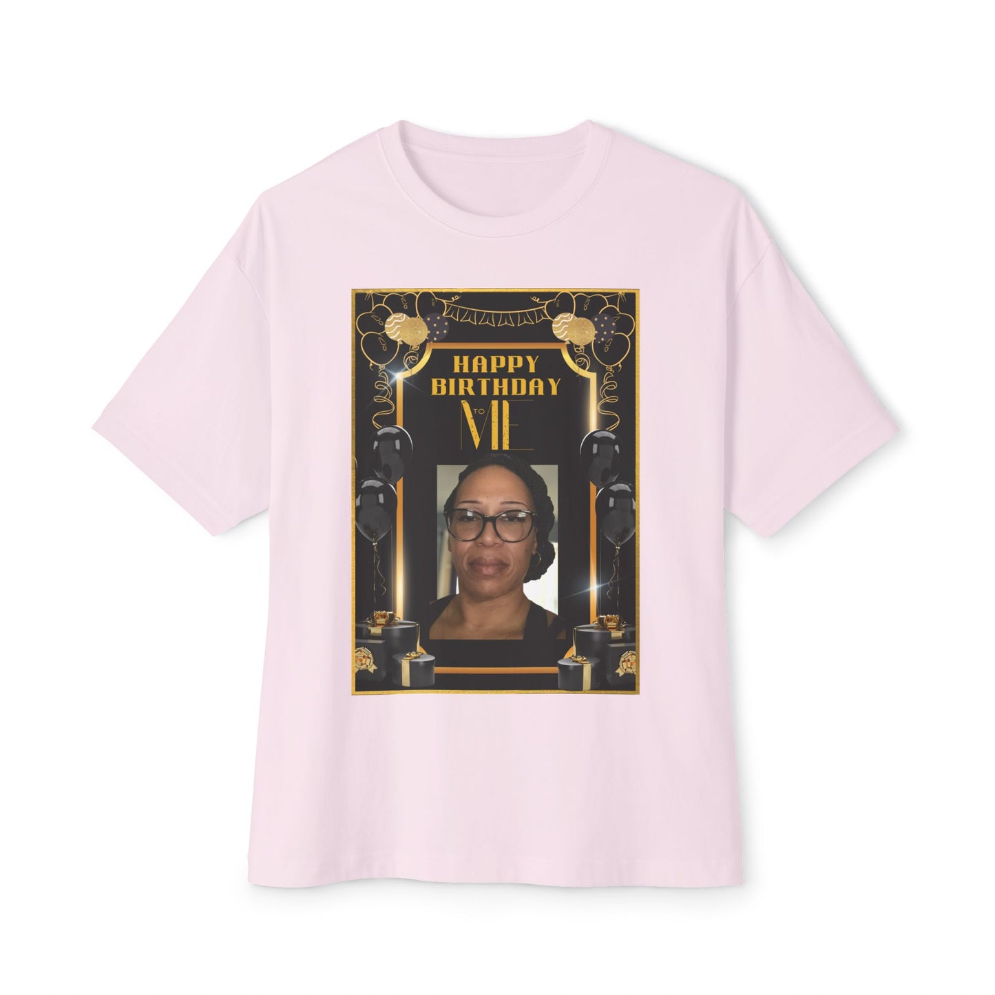 Black & Gold Bold Font Personalize It! B Day Tee – Oversized Box Graphic T-Shirt