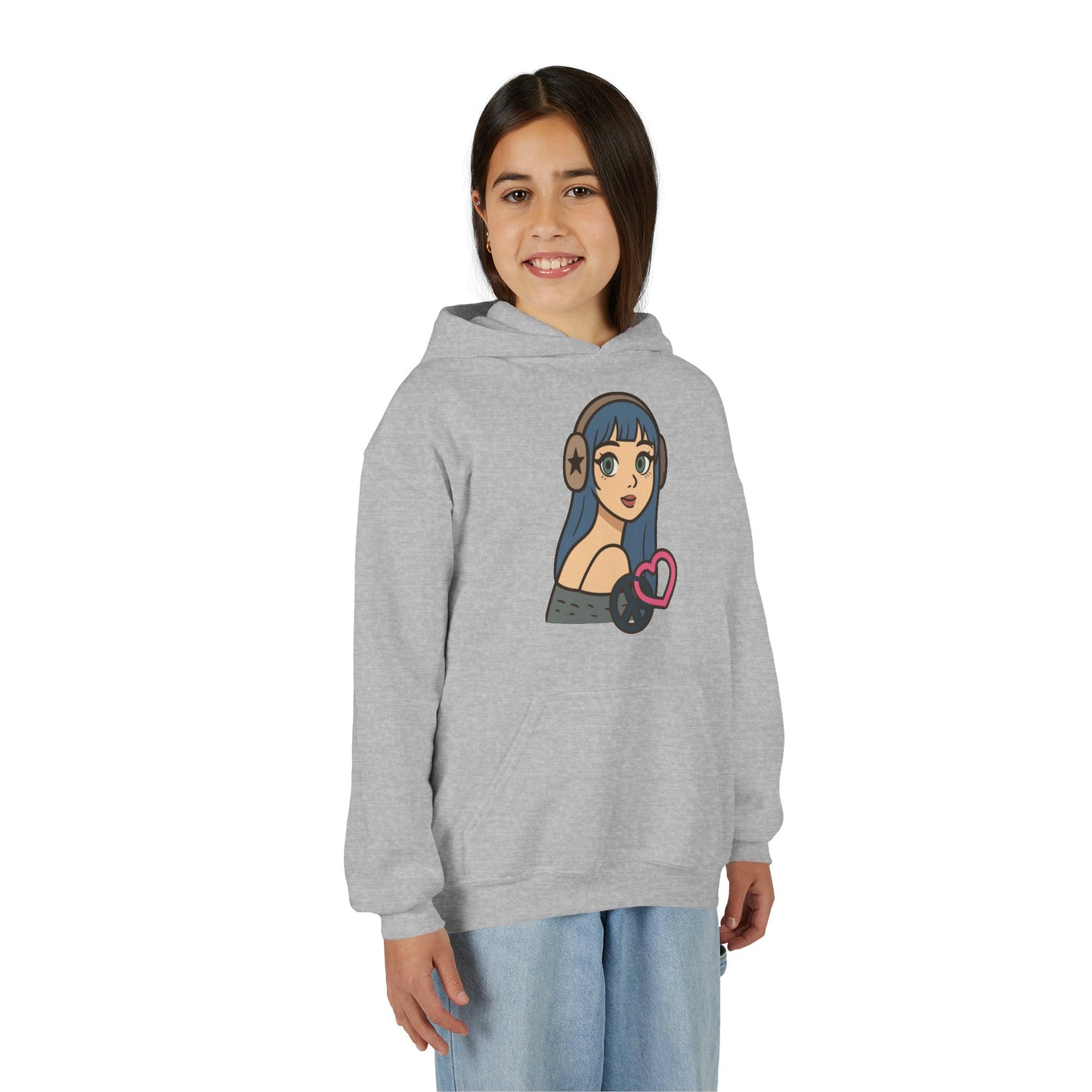 In Her Happy Wearing Headphones - Kids/Youth Hoodie Gildan 18500B