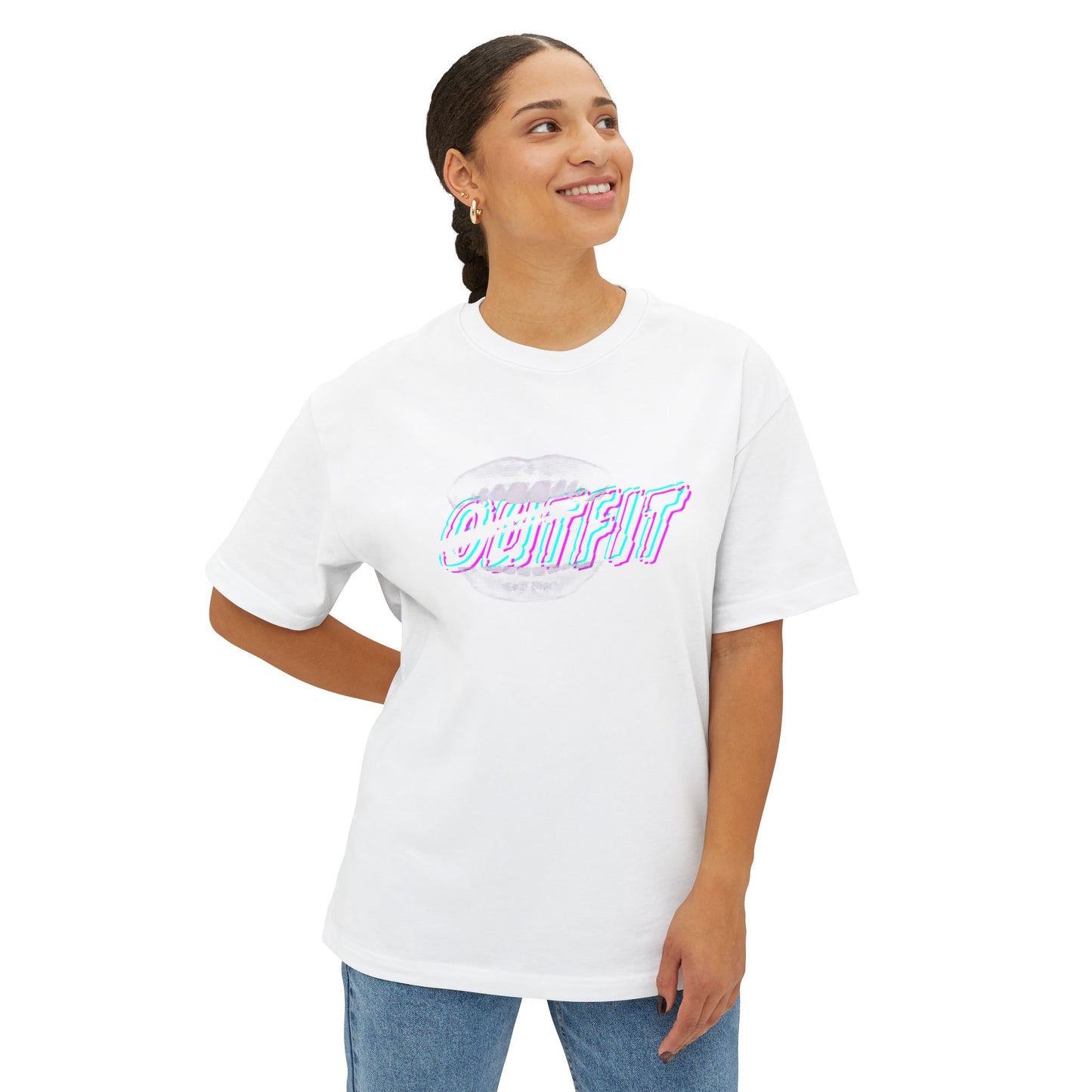 Mouth Fit Glitch Tee – Oversized Box Graphic T-Shirt
