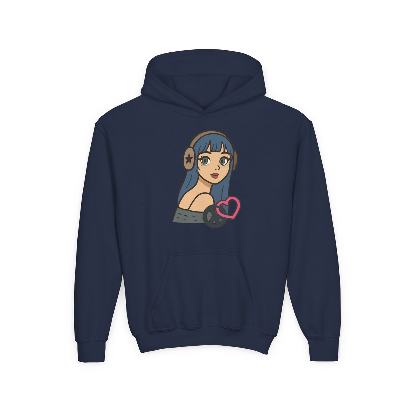 In Her Happy Wearing Headphones - Kids/Youth Hoodie Gildan 18500B
