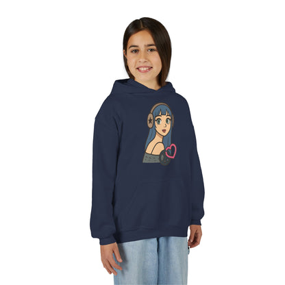 In Her Happy Wearing Headphones - Kids/Youth Hoodie Gildan 18500B