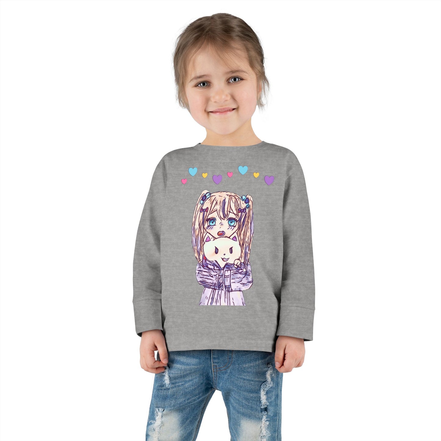 Cute Kawaii Heart Plushie Design Anime Girl - Toddler Long Sleeve T-Shirt RS3302