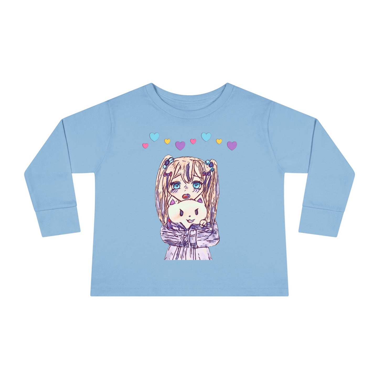 Cute Kawaii Heart Plushie Design Anime Girl - Toddler Long Sleeve T-Shirt RS3302