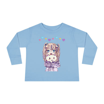 Cute Kawaii Heart Plushie Design Anime Girl - Toddler Long Sleeve T-Shirt RS3302