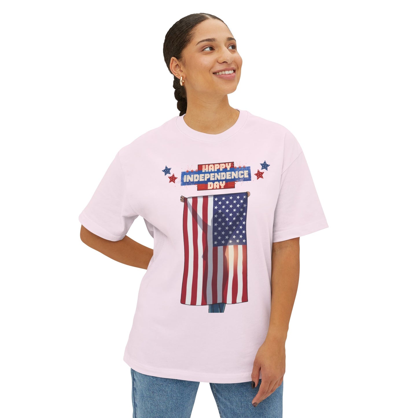 July 4th Flag Holder Tee – Oversized Box Graphic T-Shirt