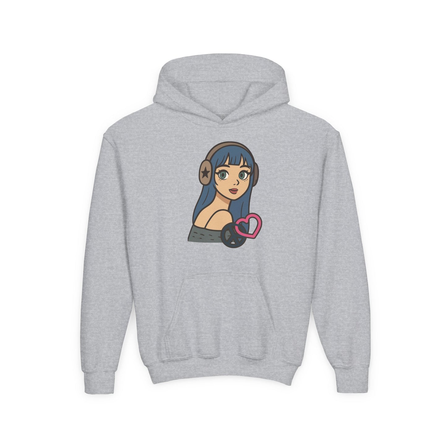 In Her Happy Wearing Headphones - Kids/Youth Hoodie Gildan 18500B