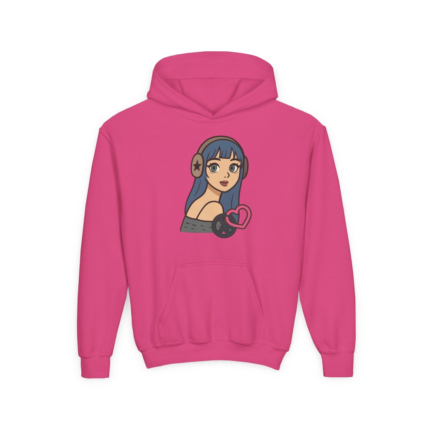 In Her Happy Wearing Headphones - Kids/Youth Hoodie Gildan 18500B
