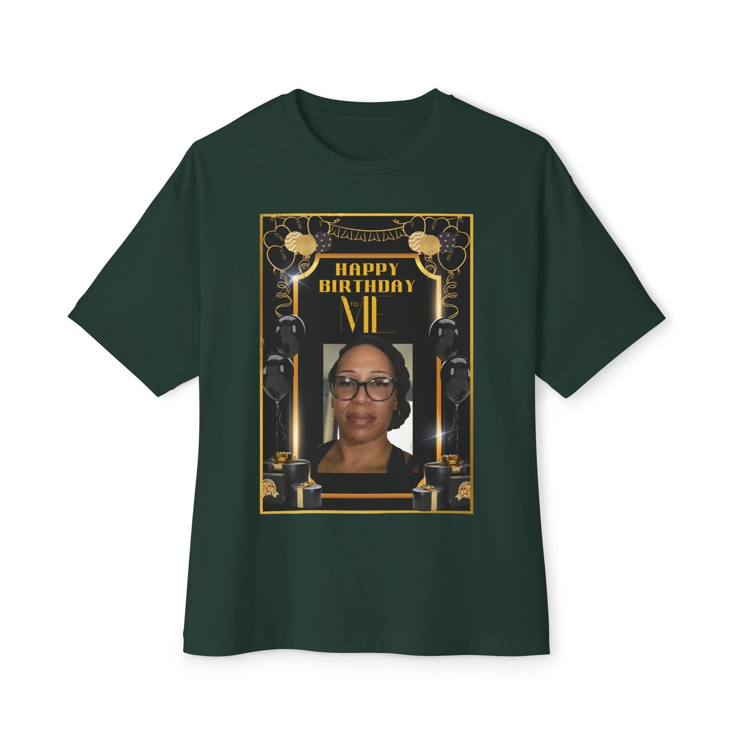 Black & Gold Bold Font Personalize It! B Day Tee – Oversized Box Graphic T-Shirt