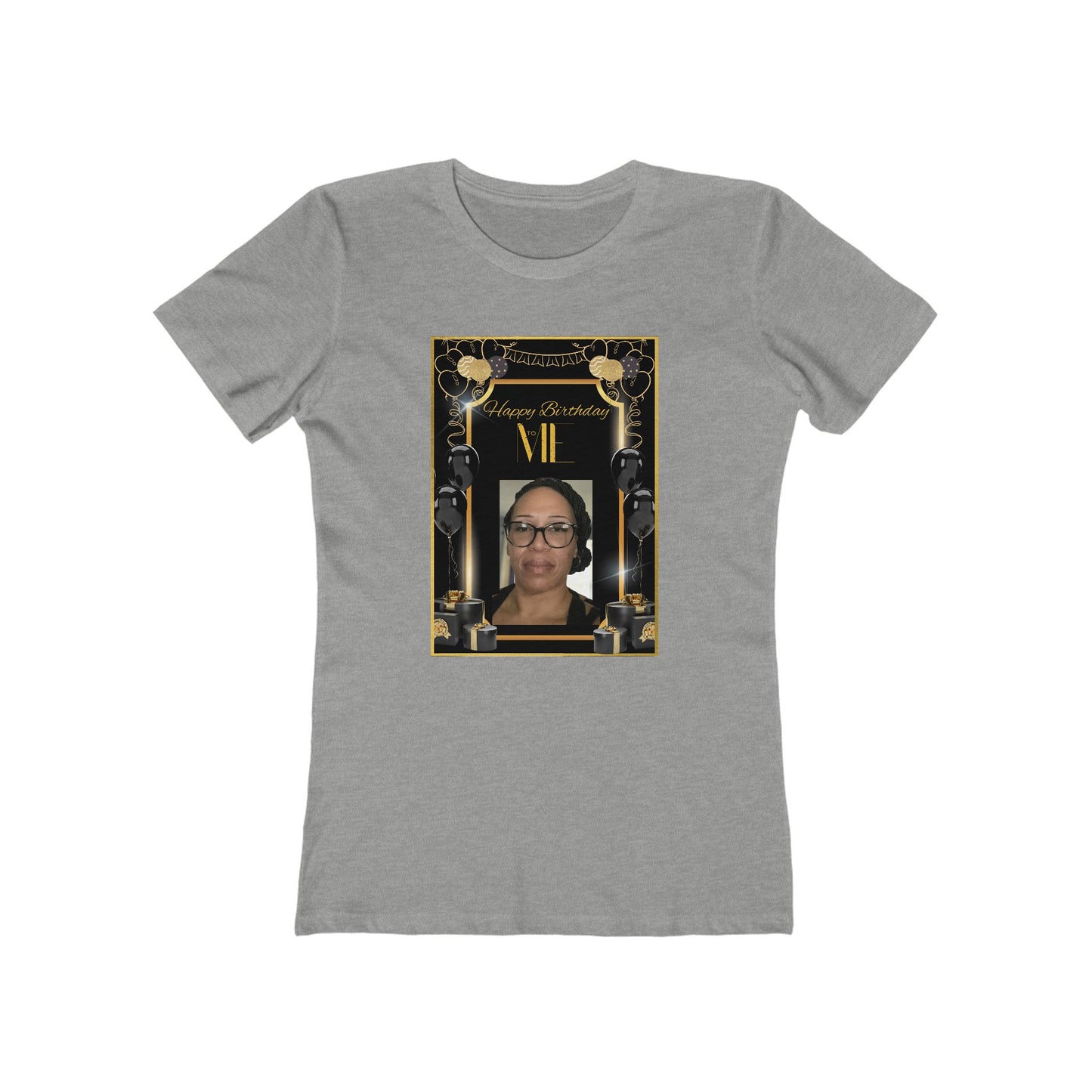 Black & Gold Me B Day Personalize It! Tee - Women’s Boyfriend Fit Celebration T-Shirt