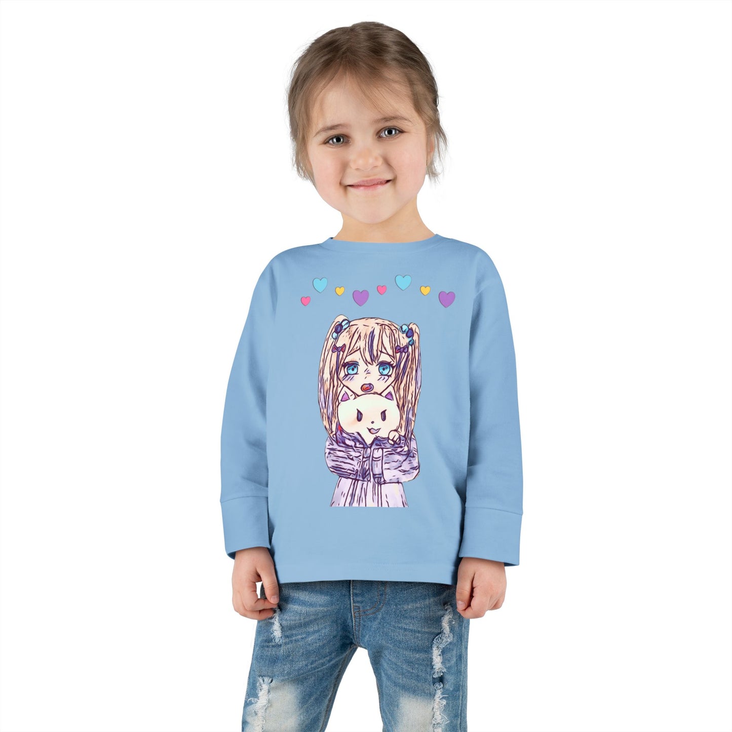 Cute Kawaii Heart Plushie Design Anime Girl - Toddler Long Sleeve T-Shirt RS3302