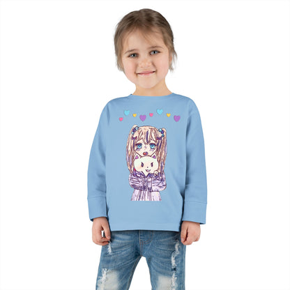 Cute Kawaii Heart Plushie Design Anime Girl - Toddler Long Sleeve T-Shirt RS3302