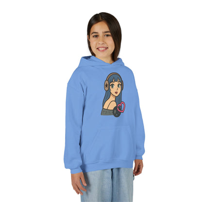 In Her Happy Wearing Headphones - Kids/Youth Hoodie Gildan 18500B