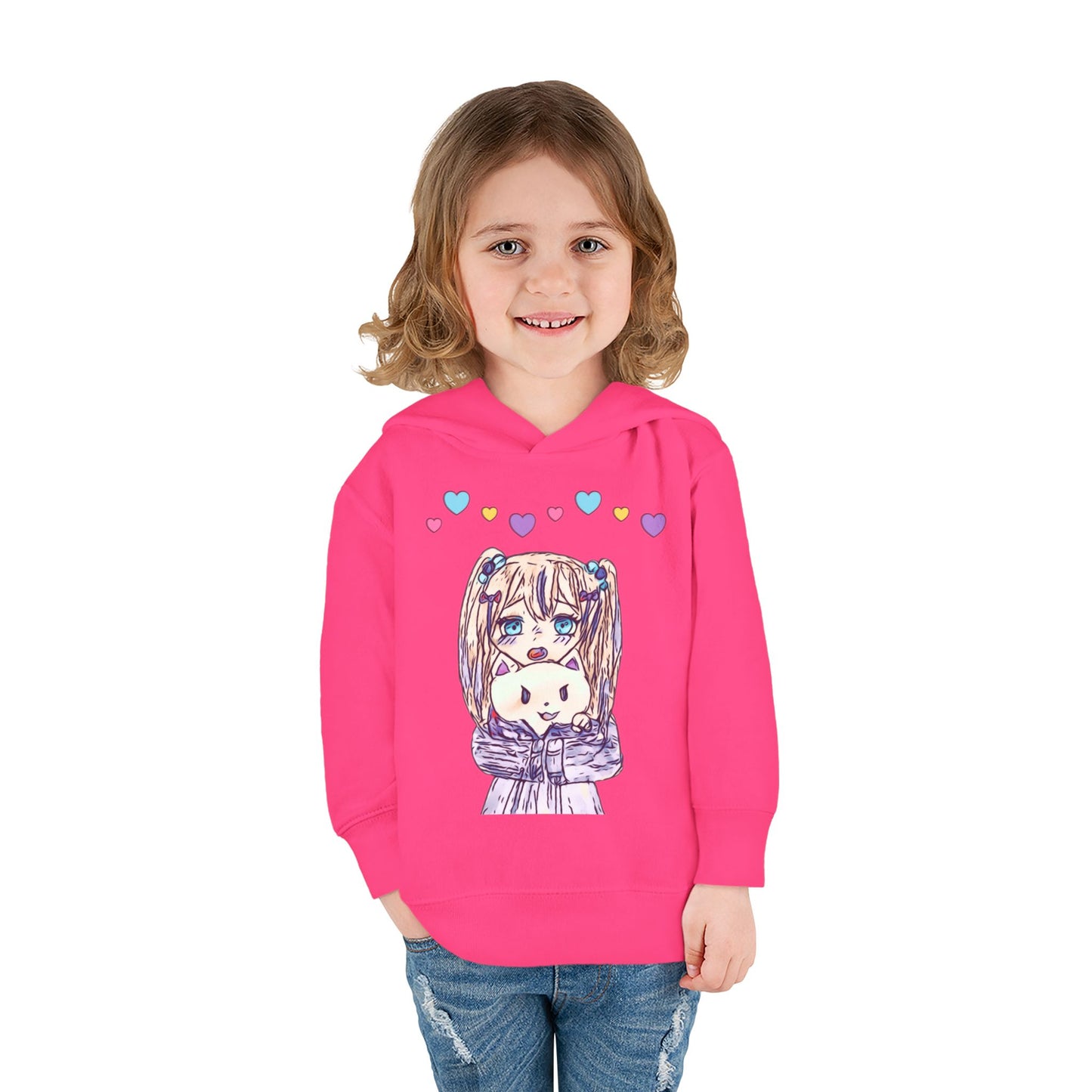 Cute Kawaii Heart Plushie Design Anime Girl - Toddler Hoodie RS3326