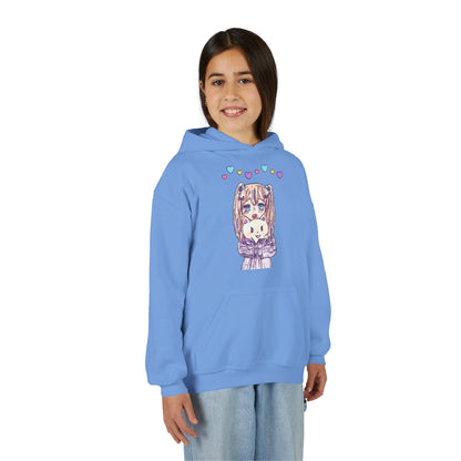 Cute Kawaii Heart Plushie Design Anime Girl- Kids/Youth Hoodie Gildan 18500B