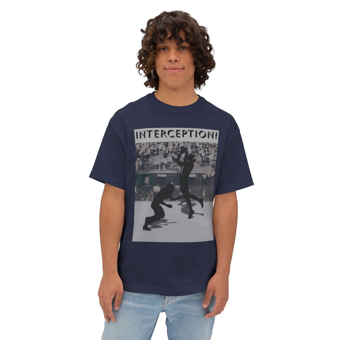 Football Interception Tee – Oversized Box Graphic T-Shirt