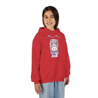 Cute Kawaii Heart Plushie Design Anime Girl- Kids/Youth Hoodie Gildan 18500B