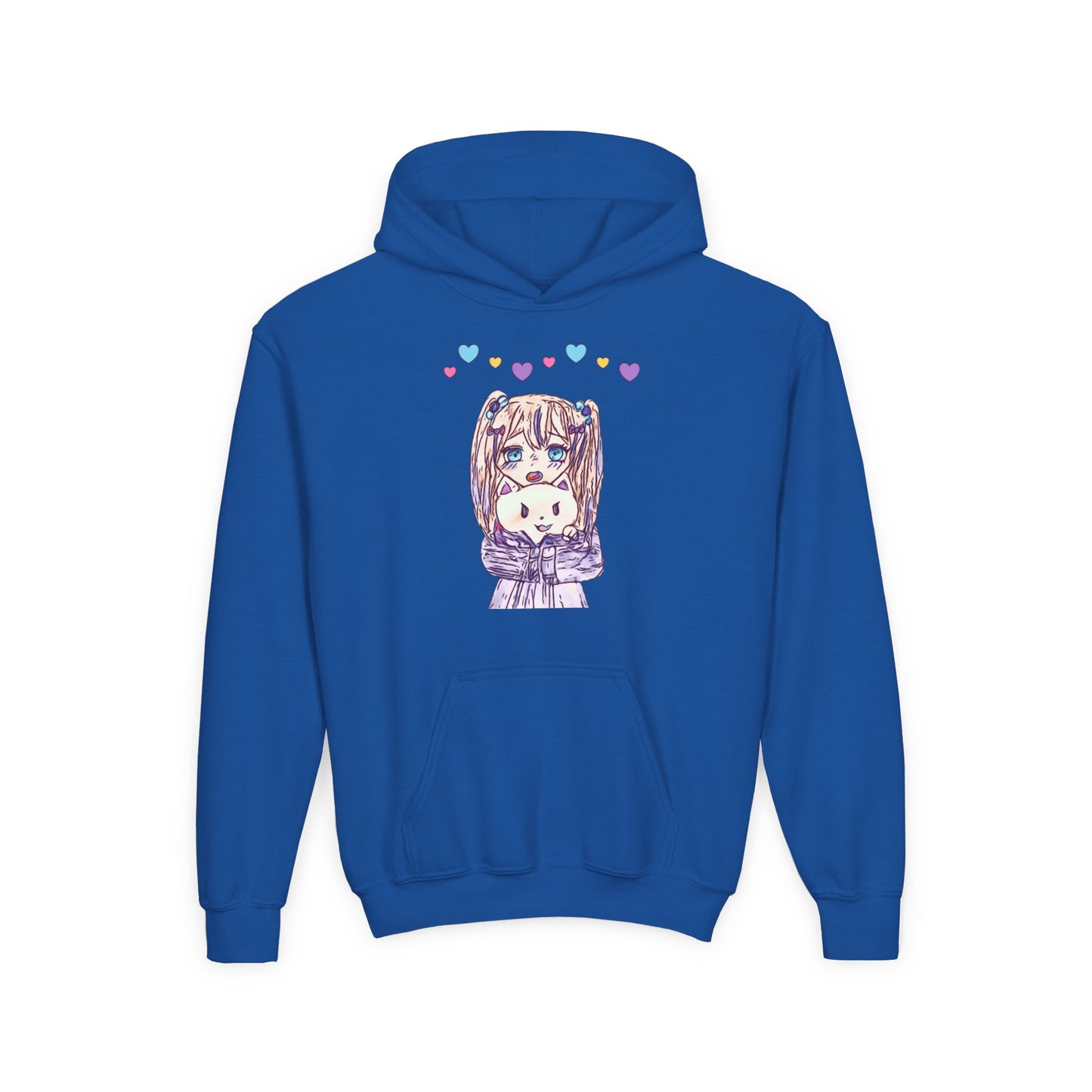 Cute Kawaii Heart Plushie Design Anime Girl- Kids/Youth Hoodie Gildan 18500B