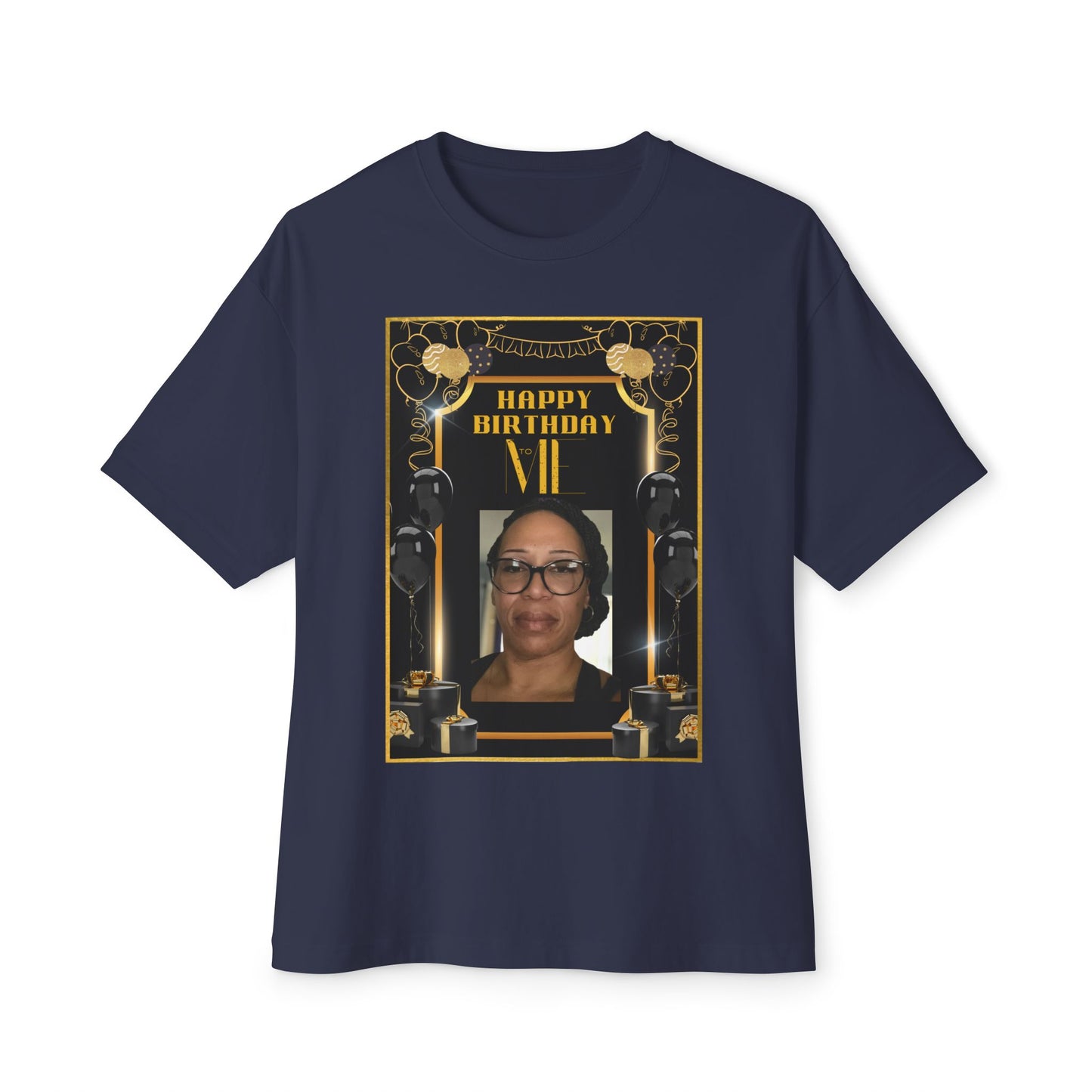 Black & Gold Bold Font Personalize It! B Day Tee – Oversized Box Graphic T-Shirt