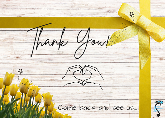 7 X 5" Yellow Bow & Flowers Thank You Card w/logo