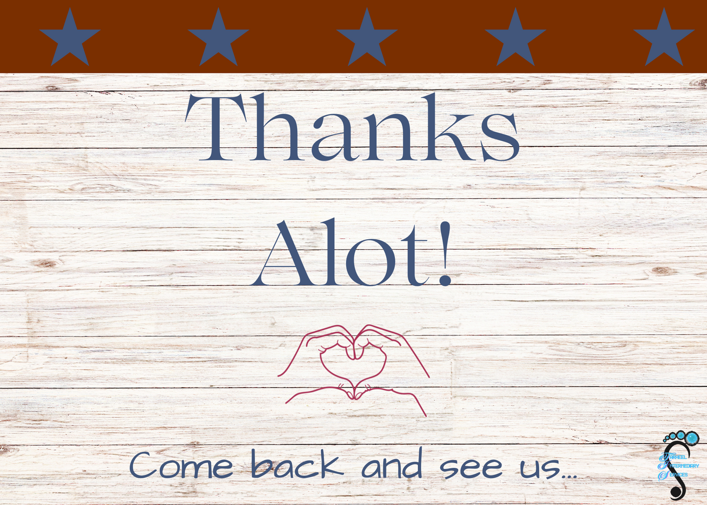 7 X 5" 5 Gray Stars against Brown Thank You Card w/logo