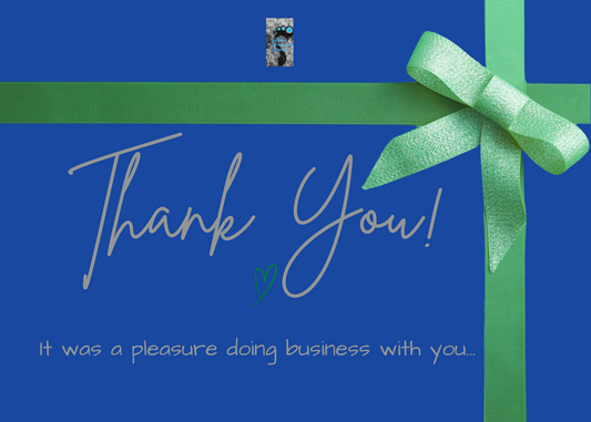 7 X 5" Blue Gray and Green with green Bow Thank You Card w/logo