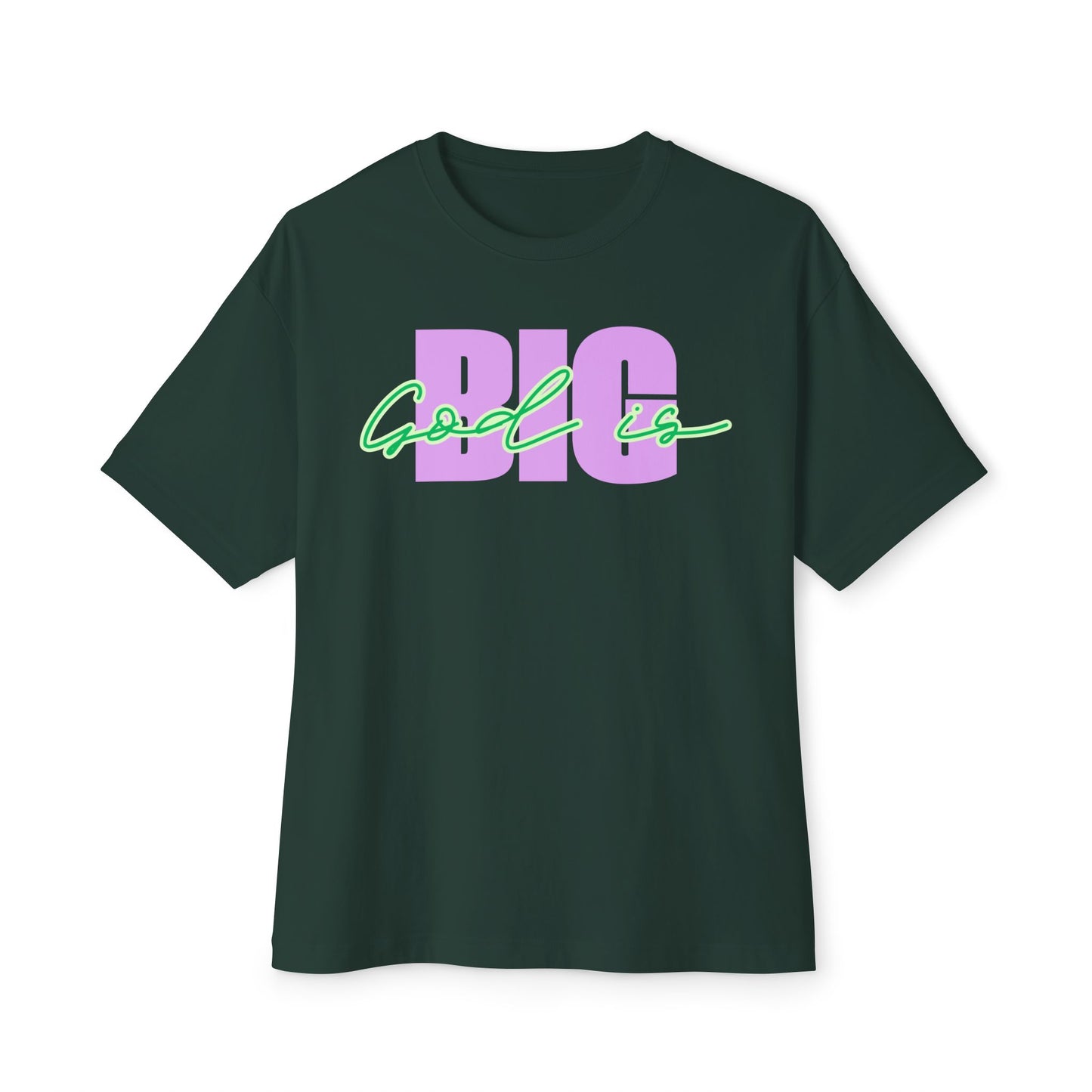 God is BIG (Lavender&Green) Tee – Oversized Box Graphic T-Shirt