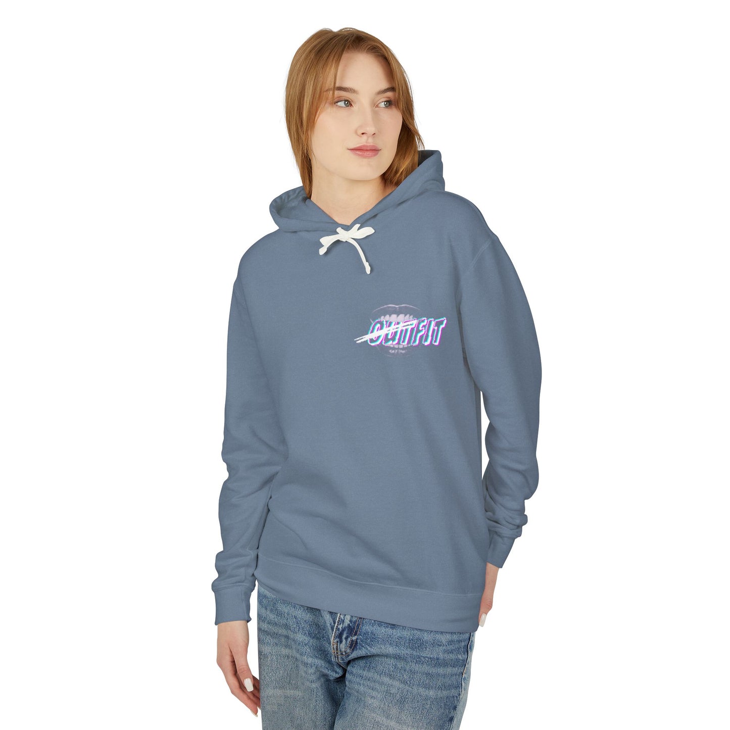 Unisex Mouth Fit Glitch — Lightweight Hooded Sweatshirt