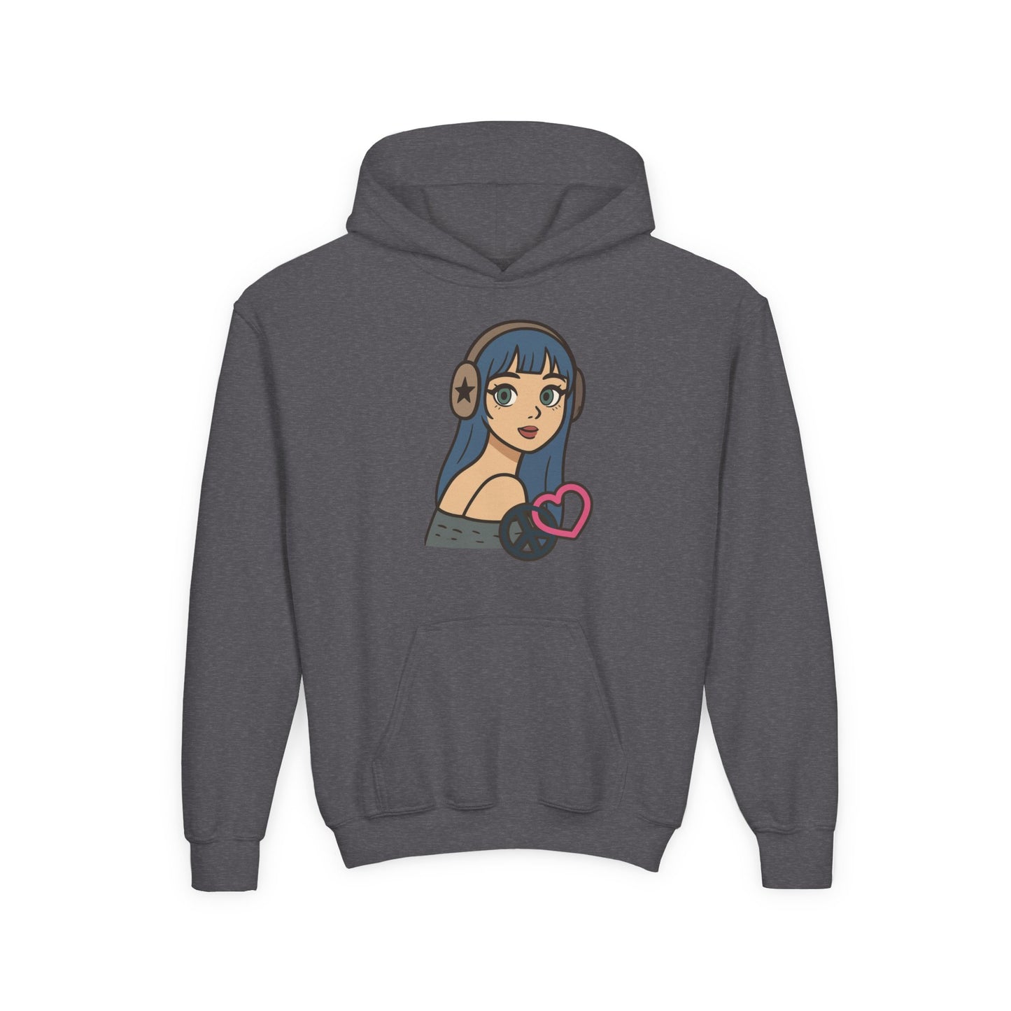 In Her Happy Wearing Headphones - Kids/Youth Hoodie Gildan 18500B