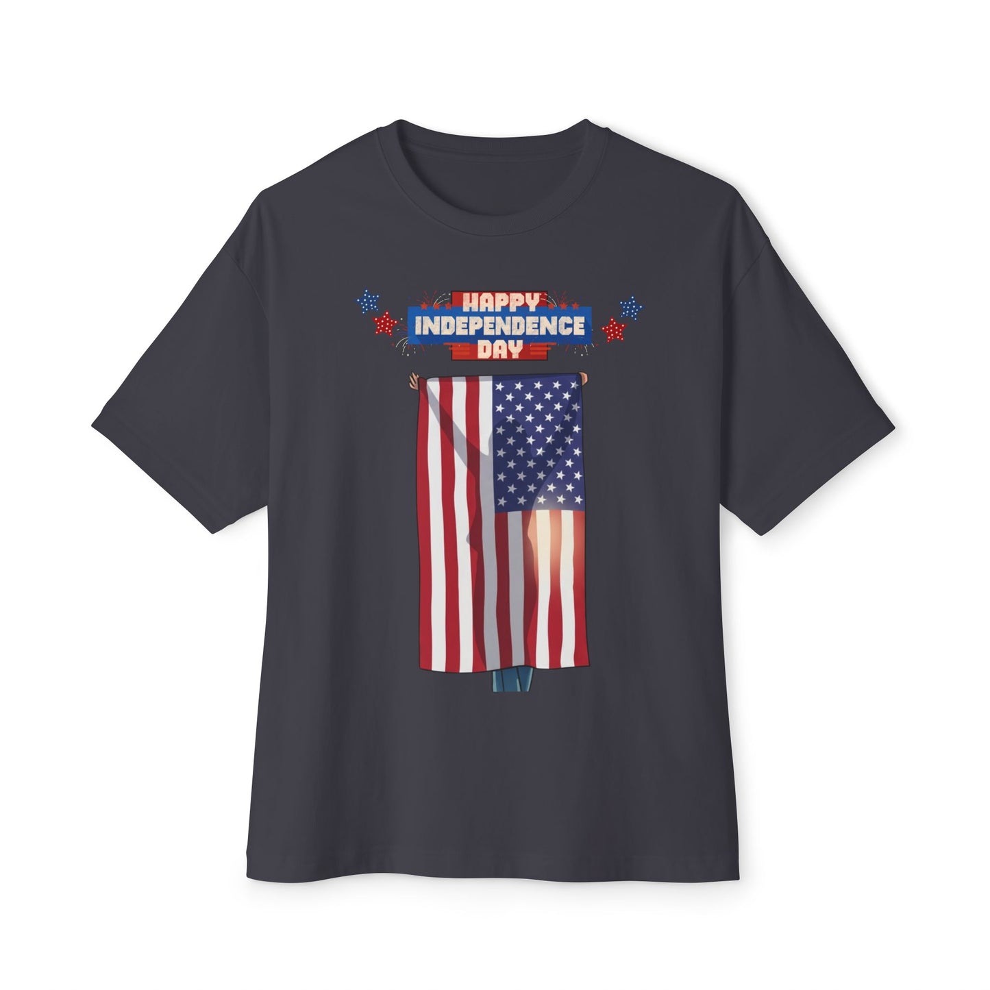 July 4th Flag Holder Tee – Oversized Box Graphic T-Shirt