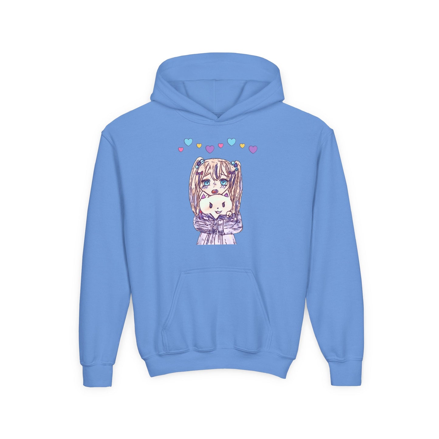 Cute Kawaii Heart Plushie Design Anime Girl- Kids/Youth Hoodie Gildan 18500B