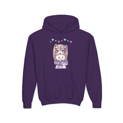 Cute Kawaii Heart Plushie Design Anime Girl- Kids/Youth Hoodie Gildan 18500B
