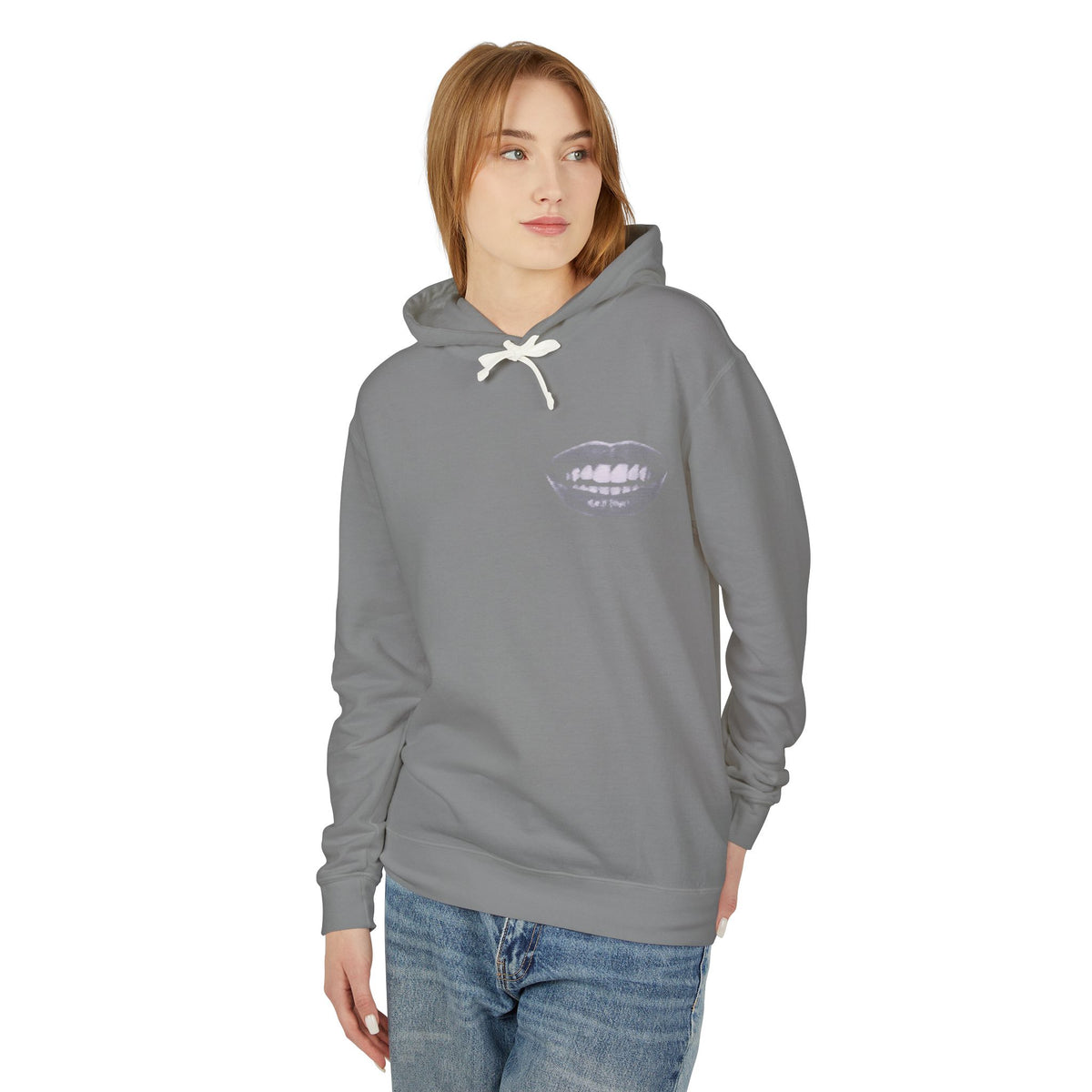 Unisex Mouth Fit Glitch — Lightweight Hooded Sweatshirt