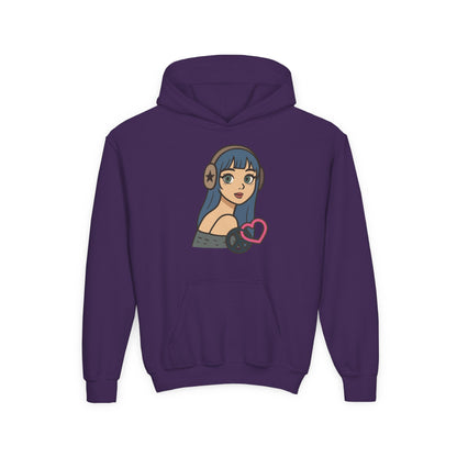 In Her Happy Wearing Headphones - Kids/Youth Hoodie Gildan 18500B