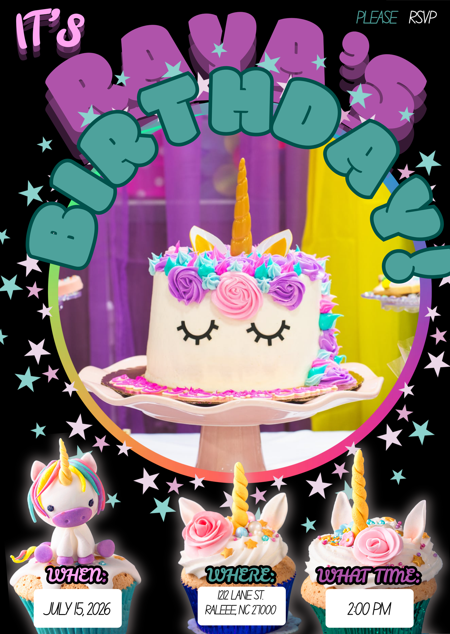 Virtual Unicorn Birthday Invitation