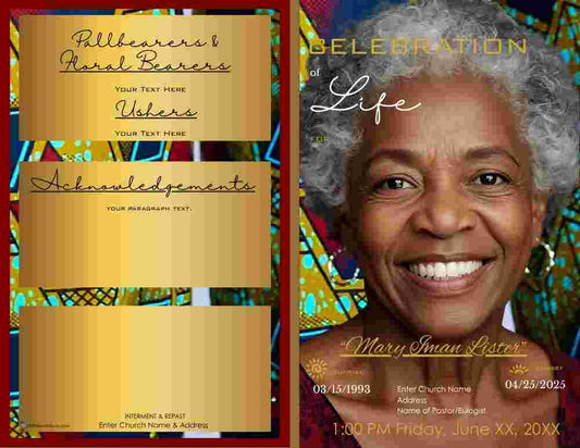 Burgundy and Gold African Print Obituary - Bifold