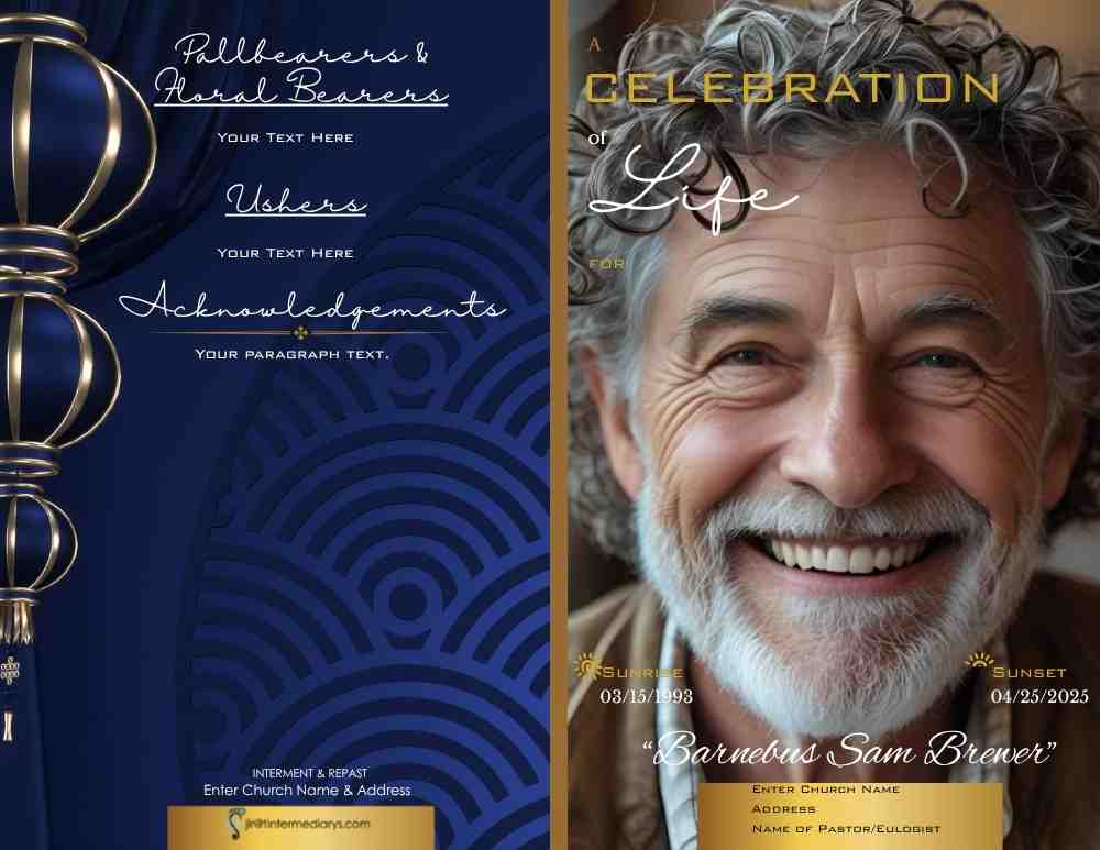 Navy Blue and Gold Full Face Obituary - Bifold