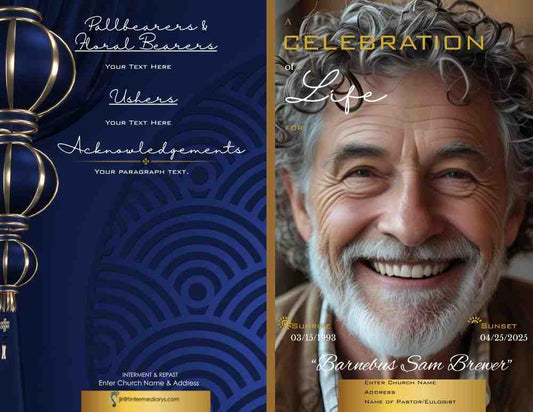 Navy Blue and Gold Full Face Obituary - Bifold