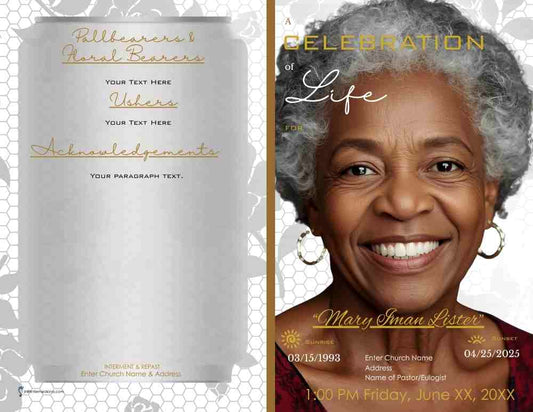 Silver White and Gold Full Face Woman Obituary - Bifold