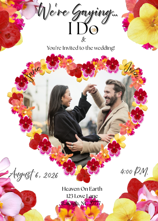 Virtual White Luau Wedding Invitation