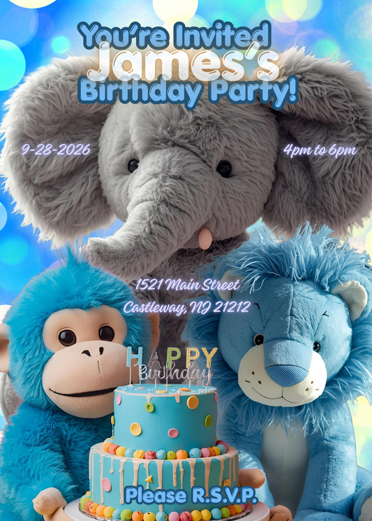 Virtual Blue Boy Birthday Invitation w/ Confetti