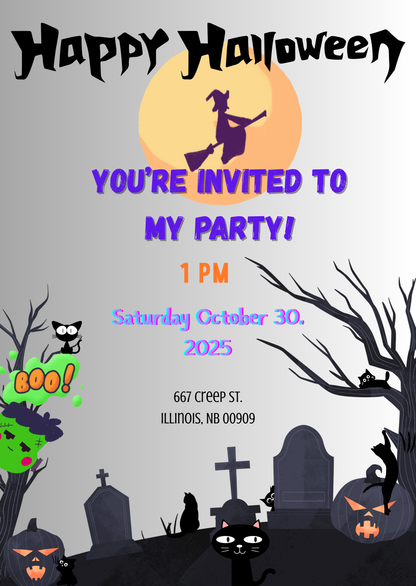 Virtual Gray Frankenstein Head Peek Halloween Invitation