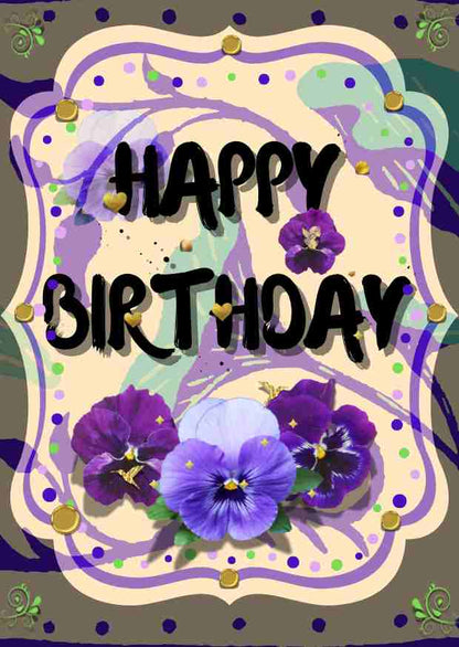 Purple Flowers Happy Birthday Badge- Candor