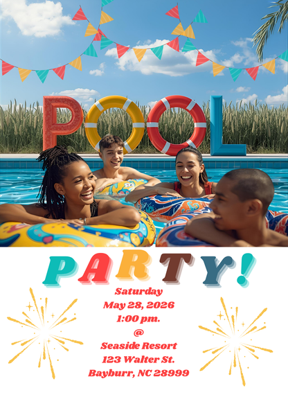 Virtual Retro Color Pool Party Invitation