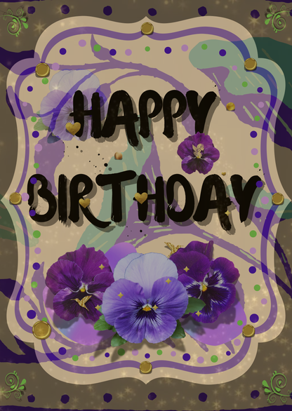 Purple Flowers Happy Birthday Badge-Candor