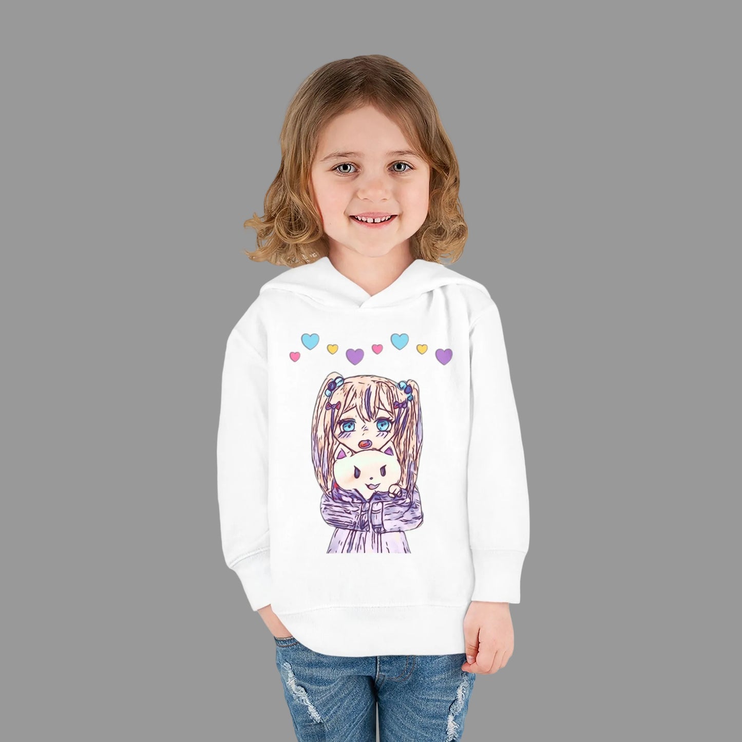 Cute Kawaii Heart Plushie Design Anime Girl - Toddler Hoodie RS3326
