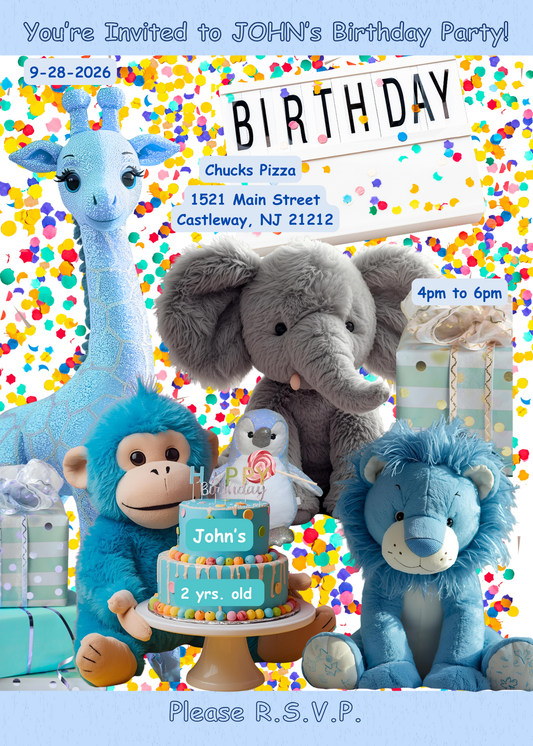 5x7" Boy Blue Birthday Party Invitation