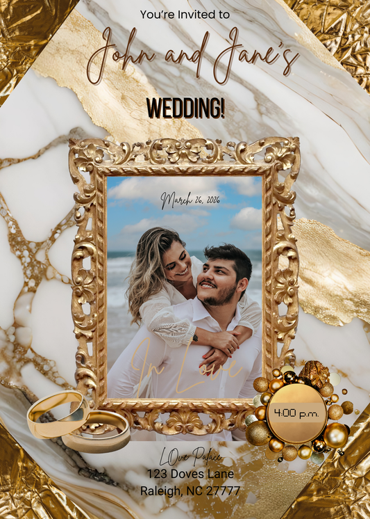 5x7" Gold & Marble Wedding Invitation