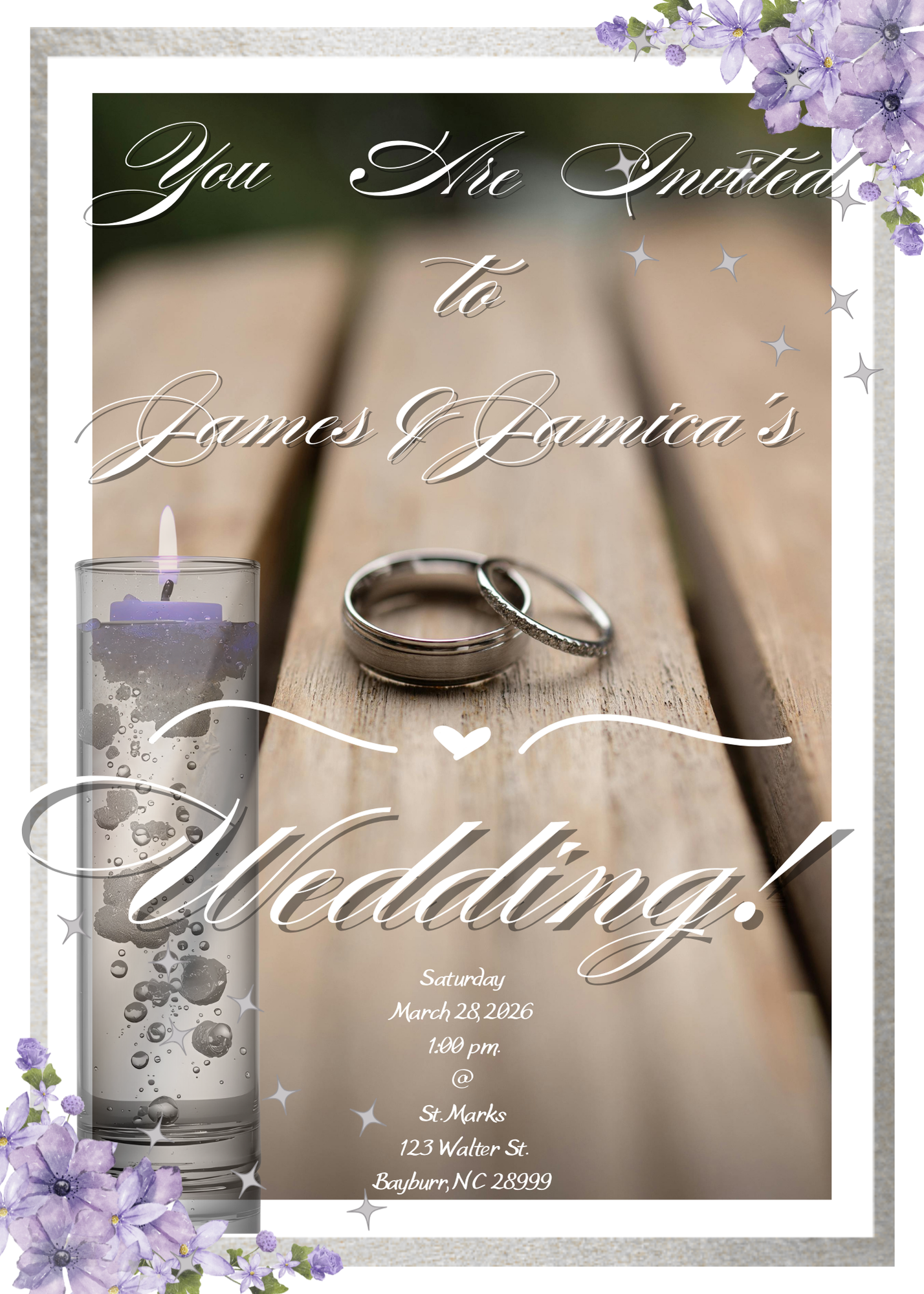 5x7" Purple Flower Wedding Invitation