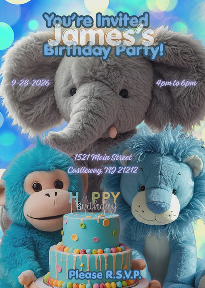 Virtual Blue Boy Birthday Invitation w/ Confetti