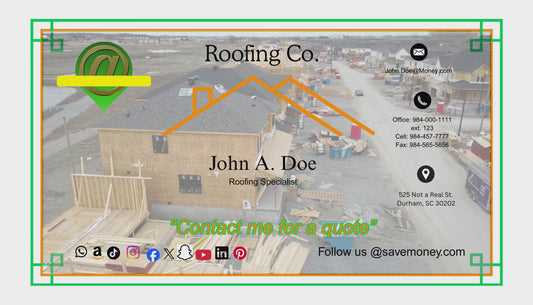 Animated Green & Orange themed Roofing Co. Business Card w/video